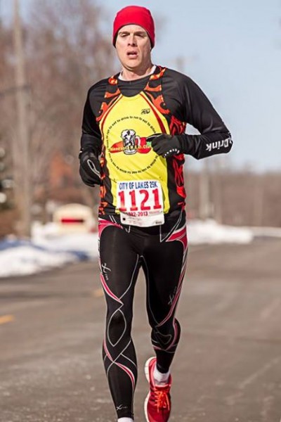 Brian Davenport all by himself at the finish line. Photo by Wayne Kryduba