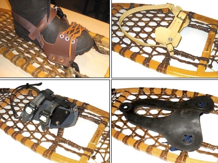 four styles of traditional snowshoe bindings