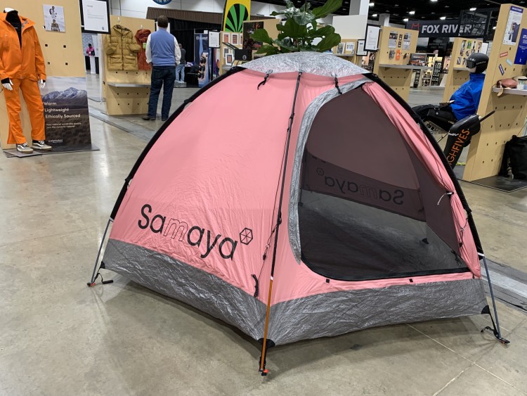 Samaya pink tent on display at Outdoor Retailer product booth