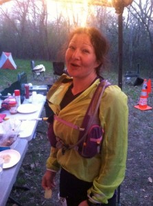 Merry Maureen Montello heading to the finish for her 100 miles