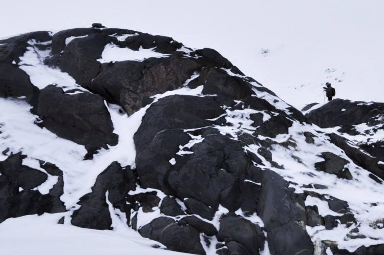 rock outcrop covered in snow