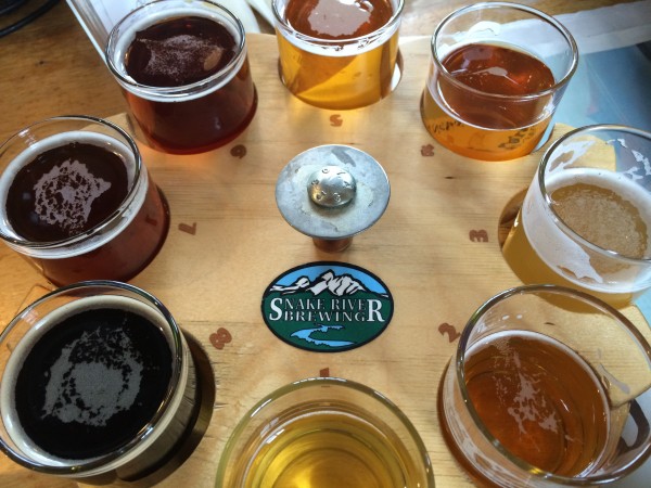 Snake River Brewery sampler flight.