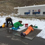 Kids take aim on the Olympic biathlon course.