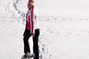 A happy snowshoer at Soldier Hollow.