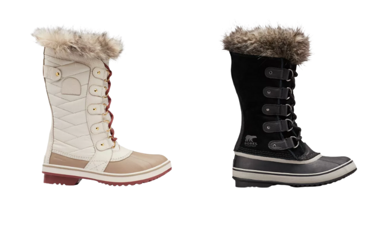 Sorel women's boots product photos side by side: L: Tofino II R: Joan of Arctic