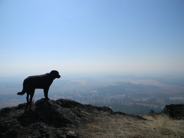 Jake gazing down on Deary Idaho through thick smoke.