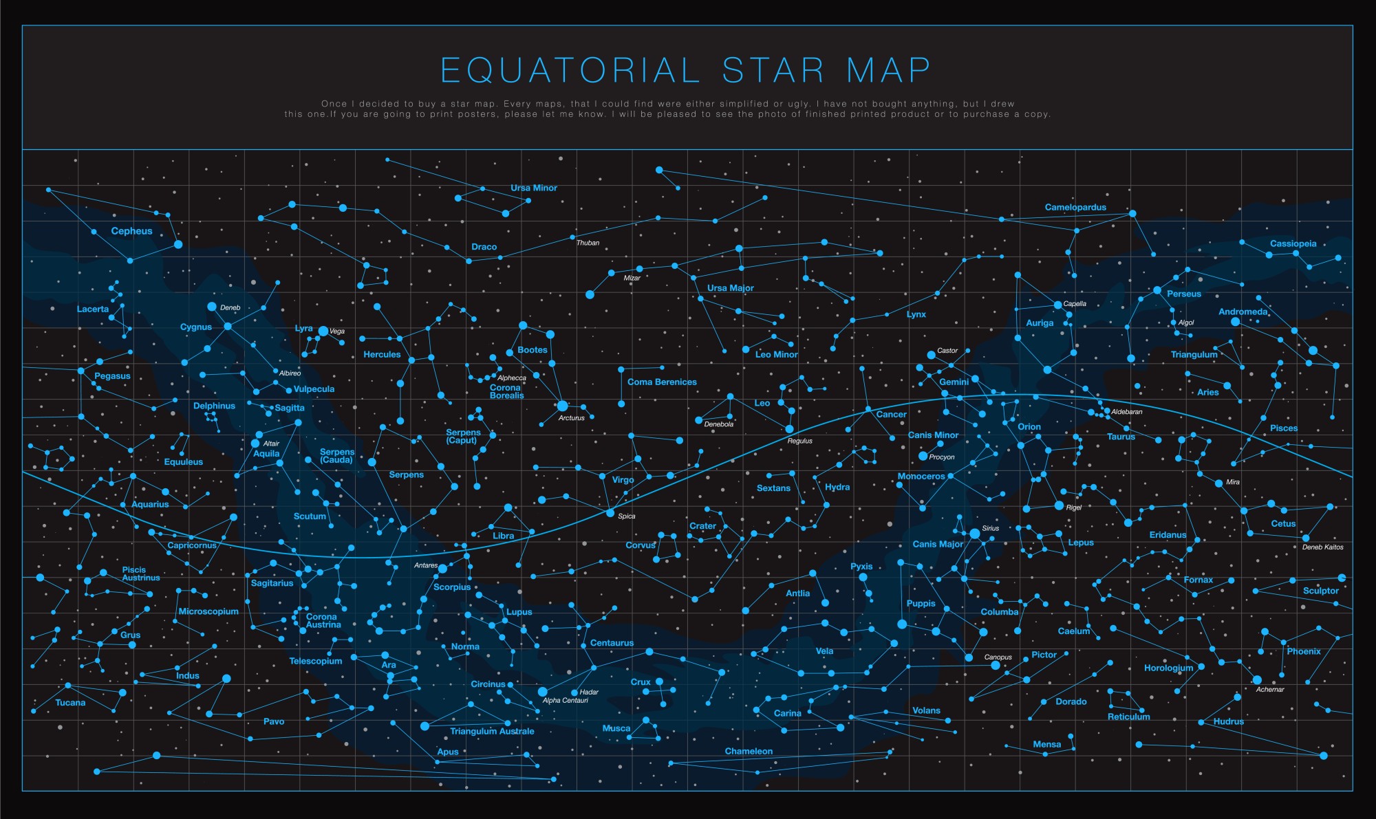 map of star constellations in north and south hemisphere