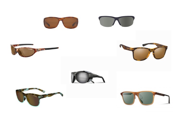 sunglass compilation: mash up of 7 sunglasses on blank background