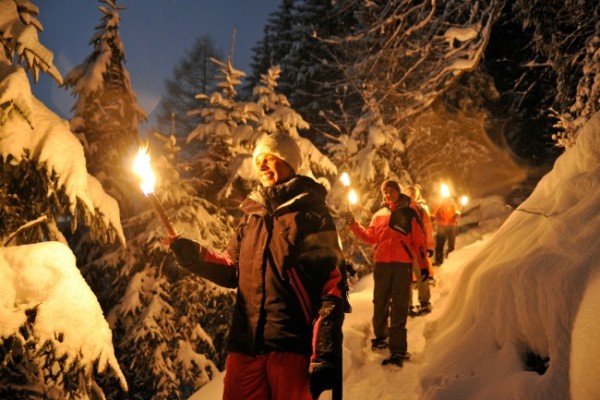 snowshoeing with torches