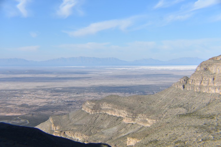 view of Tularosa Basin under open blue sky