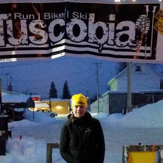 Sue Lucas at the Tuscobia finish line