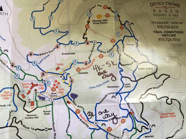 Winter trail map at Devil's Thumb Ranch. Photo by Kim Fuller.
