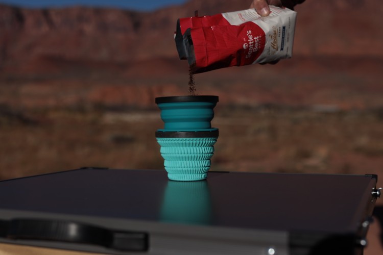 winter camping cooking gear: X-Brew sitting on table