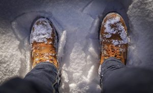 clothing- looking down on boots in the snow