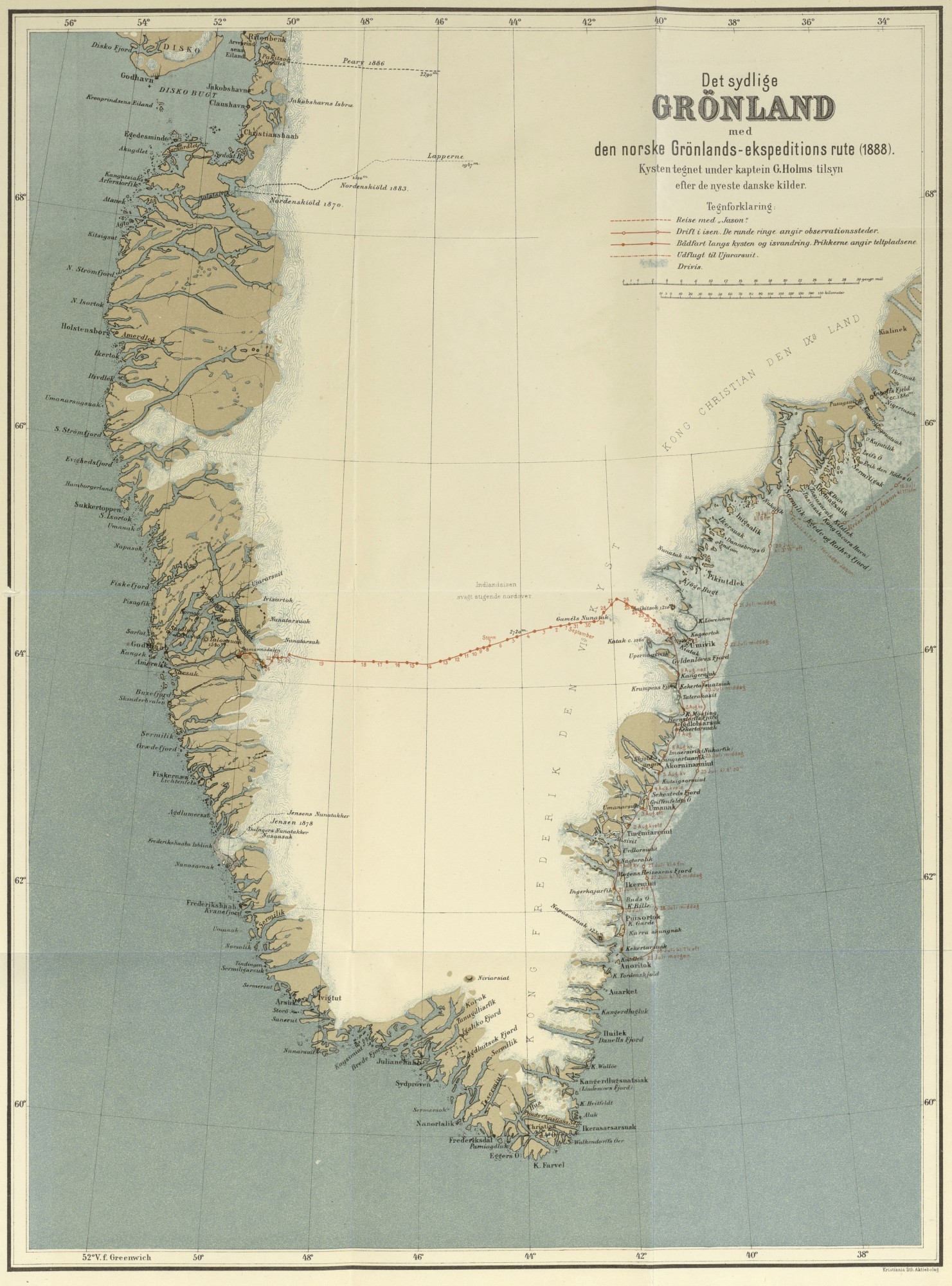 map of first crossing of Greenland by Nansen