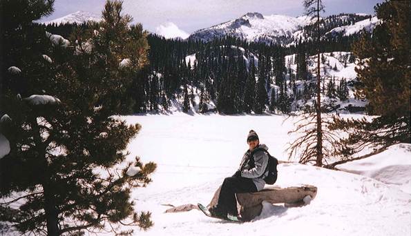 Snowshoeing at Bear Lake in the Rocky Mountain National Park in Colorado.