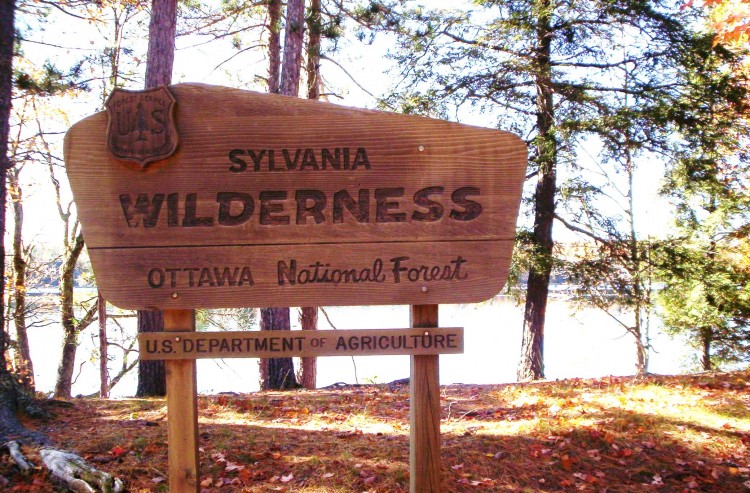 welcome sign for Sylvania Wilderness Area