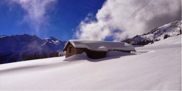 Pristine untracked snow in the upper alpage of Mont de l’Arpille.