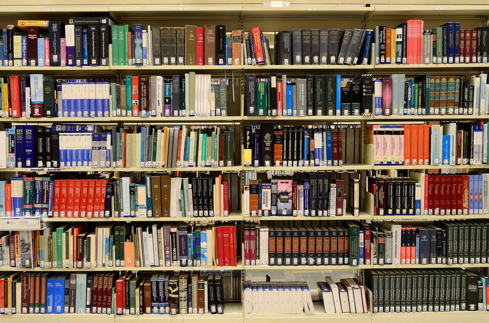 row of books in a libary