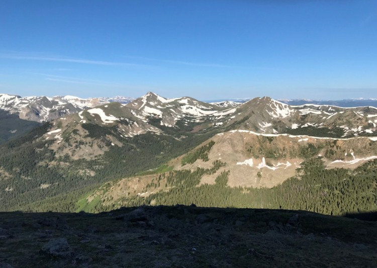 snow capped mountains and blue sky on Mt Yale