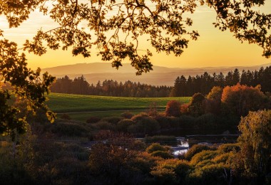 sunset view of lake and trees