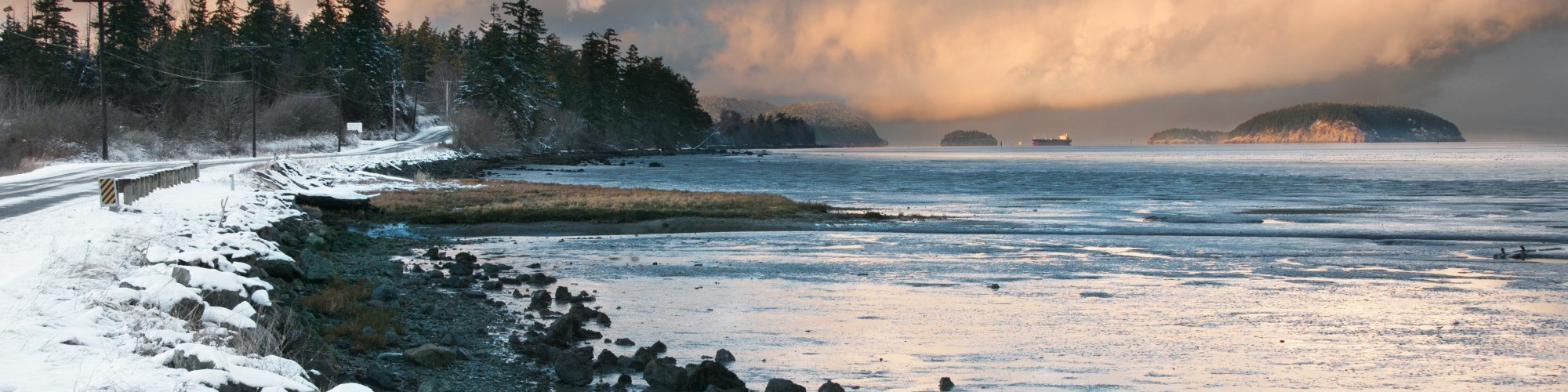sunset and snow on San Juan Island, Washington