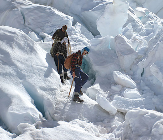 sir edmund hillary climbing down icefall everest