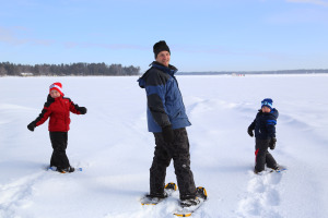 snowshoeing on lake boys & father  2013 757