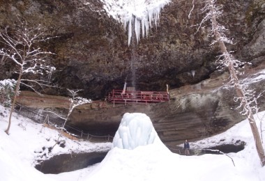 bridge under waterfall