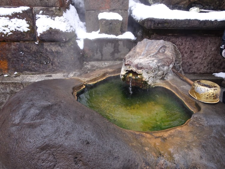 dragon figure near hot water and snow