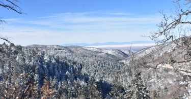 view of White Sands National Park from trail near Cloudcroft NM