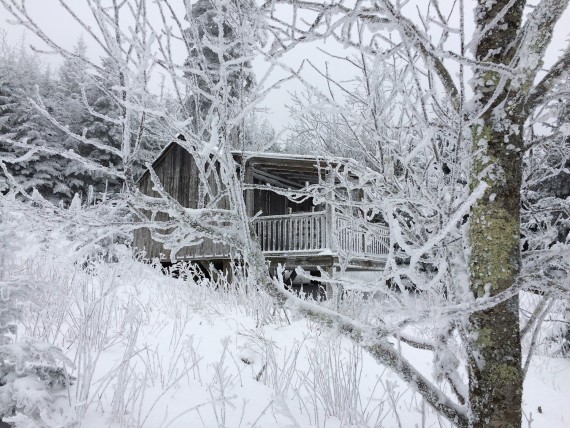cabin in winter near Mt Leconte, Great Smoky Mountains, Tennessee
