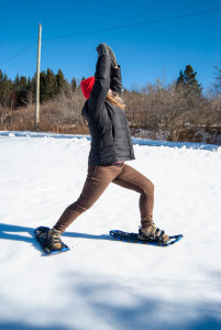 Warrior 1: Step back right leg back with foot turned in slightly. Deep breath raise arms over your head with a slightly curved back. Step legs together and repeat with left leg. Don't forget to breath!