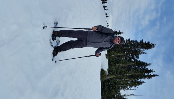 Olympia resident Anthony James snowshoeing Hurricane Ridge