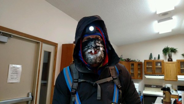 Tuscobia Winter Ultras Scott Hoberg, just after winning the Tuscobia 150 on foot, inside the KOC race headquarters